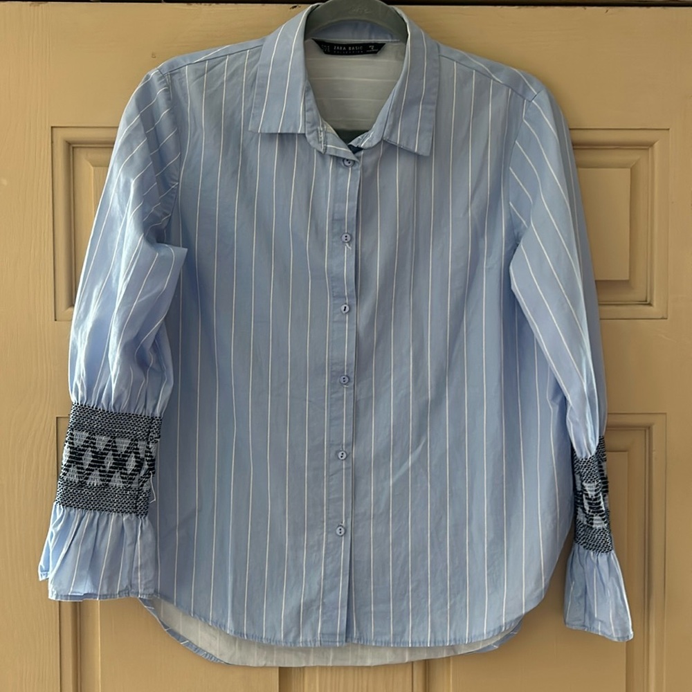 Zara Embroider Cuff Button Down Shirt